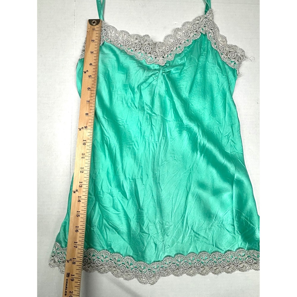 VTG Charlotte Y2K Seafoam Green 100% Silk Cami Top Medium Crochet Trim EUC - Picture 5 of 7